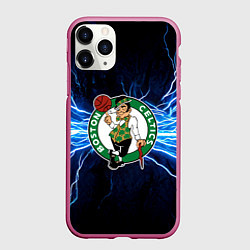 Чехол iPhone 11 Pro матовый Бостон Селтикс и удар молнии, цвет: 3D-малиновый