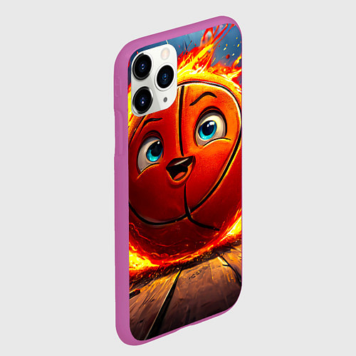 Чехол iPhone 11 Pro матовый Веселый баскетбольный мяч / 3D-Фиолетовый – фото 2