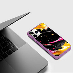 Чехол iPhone 11 Pro матовый Мазки краски на черном, цвет: 3D-фиолетовый — фото 2