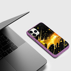 Чехол iPhone 11 Pro матовый Оранжевая краска на черном, цвет: 3D-фиолетовый — фото 2