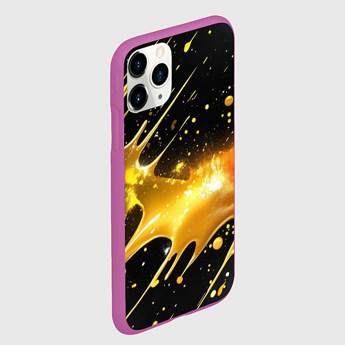 Чехол iPhone 11 Pro матовый Оранжевая краска на черном / 3D-Фиолетовый – фото 2