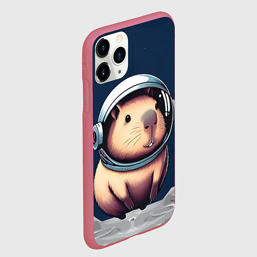 Чехол iPhone 11 Pro матовый Капибара космонавт в космосе / 3D-Малиновый – фото 2