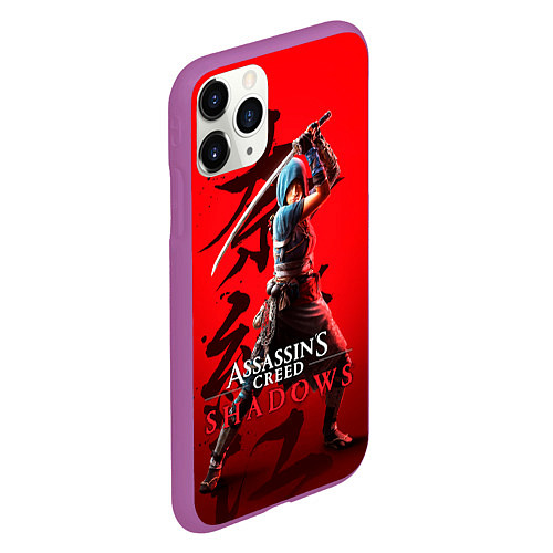 Чехол iPhone 11 Pro матовый Assassins Creed Shadows - Shinobi Naoe / 3D-Фиолетовый – фото 2