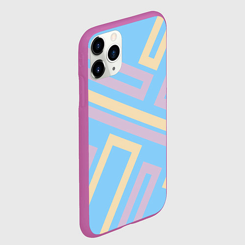 Чехол iPhone 11 Pro матовый Прямоугольники по диагонали-голубой, бежевый / 3D-Фиолетовый – фото 2