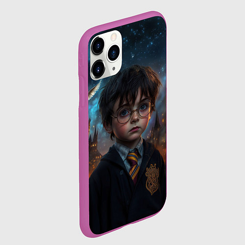 Чехол iPhone 11 Pro матовый Гарри Поттер и замки на фоне / 3D-Фиолетовый – фото 2