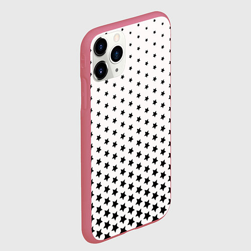Чехол iPhone 11 Pro матовый Градиент черных звезд на белом / 3D-Малиновый – фото 2