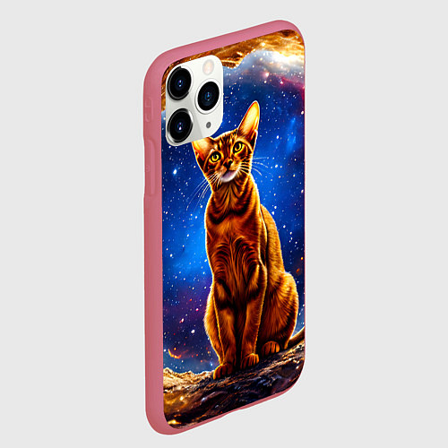 Чехол iPhone 11 Pro матовый Абиссинская кошка в космосе / 3D-Малиновый – фото 2