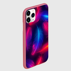 Чехол iPhone 11 Pro матовый Вспыхивающие перья - неоновое свечение, цвет: 3D-малиновый — фото 2