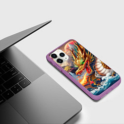 Чехол iPhone 11 Pro матовый Dragon tattoo - irezumi, цвет: 3D-фиолетовый — фото 2