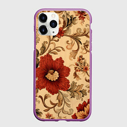Чехол iPhone 11 Pro матовый Узоры с цветами в стиле ковра, цвет: 3D-фиолетовый