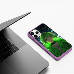 Чехол iPhone 11 Pro матовый Аниме девушка с зелеными волосами, цвет: 3D-фиолетовый — фото 2