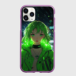 Чехол iPhone 11 Pro матовый Аниме девушка с зелеными волосами