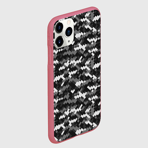 Чехол iPhone 11 Pro матовый Серая пиксельная текстура / 3D-Малиновый – фото 2