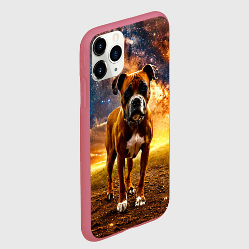 Чехол iPhone 11 Pro матовый Немецкий боксер и звездное небо / 3D-Малиновый – фото 2