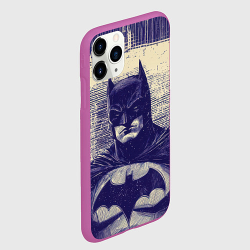 Чехол iPhone 11 Pro матовый Бэтмен рисунок карандашом / 3D-Фиолетовый – фото 2