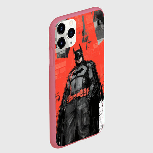 Чехол iPhone 11 Pro матовый Бэтмен граффити на стене / 3D-Малиновый – фото 2