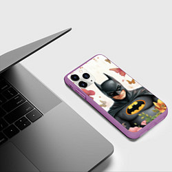 Чехол iPhone 11 Pro матовый Бэтмен бабочки и цветы, цвет: 3D-фиолетовый — фото 2