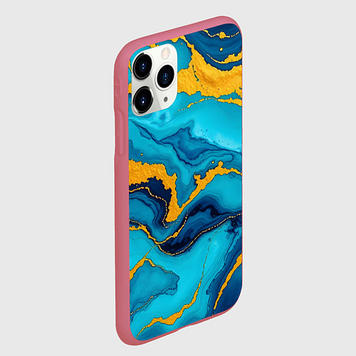 Чехол iPhone 11 Pro матовый Синяя абстракция с золотым / 3D-Малиновый – фото 2