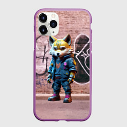 Чехол iPhone 11 Pro матовый Уличный лисёнок на своём районе, цвет: 3D-фиолетовый