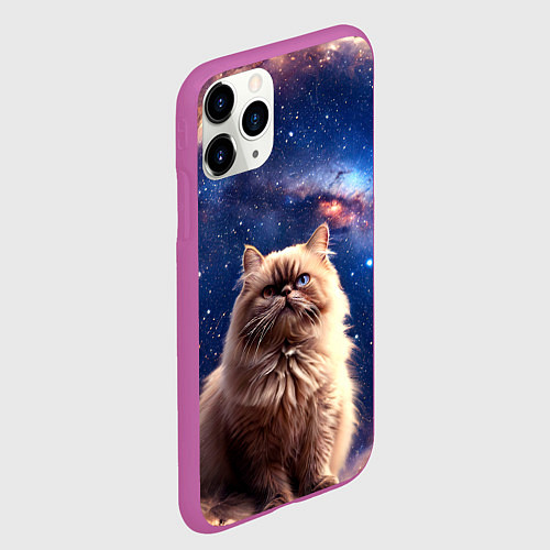 Чехол iPhone 11 Pro матовый Гималайская кошка в космосе / 3D-Фиолетовый – фото 2