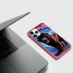 Чехол iPhone 11 Pro матовый Ньюфаундленд в космосе, цвет: 3D-малиновый — фото 2
