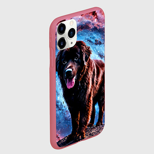 Чехол iPhone 11 Pro матовый Ньюфаундленд в космосе / 3D-Малиновый – фото 2