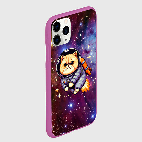 Чехол iPhone 11 Pro матовый Котик космонавт в открытом космосе / 3D-Фиолетовый – фото 2