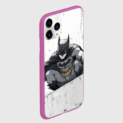 Чехол iPhone 11 Pro матовый Бэтмен наблюдает сверху / 3D-Фиолетовый – фото 2