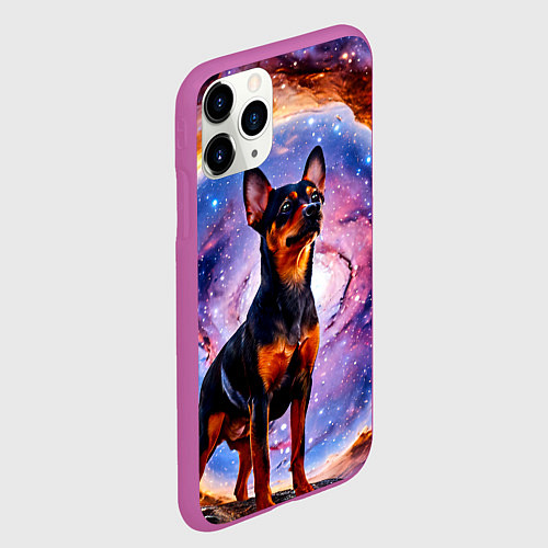 Чехол iPhone 11 Pro матовый Пинчер в космосе / 3D-Фиолетовый – фото 2