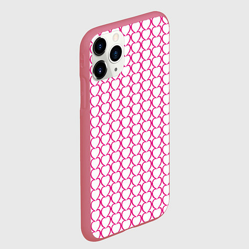 Чехол iPhone 11 Pro матовый Контурный паттерн соединённые сердца / 3D-Малиновый – фото 2