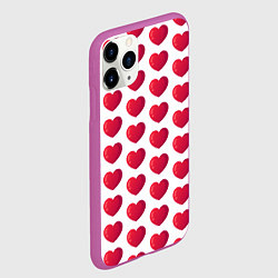 Чехол iPhone 11 Pro матовый Сердца паттерн, цвет: 3D-фиолетовый — фото 2