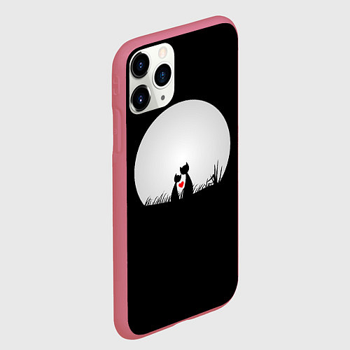 Чехол iPhone 11 Pro матовый Любовь при луне / 3D-Малиновый – фото 2