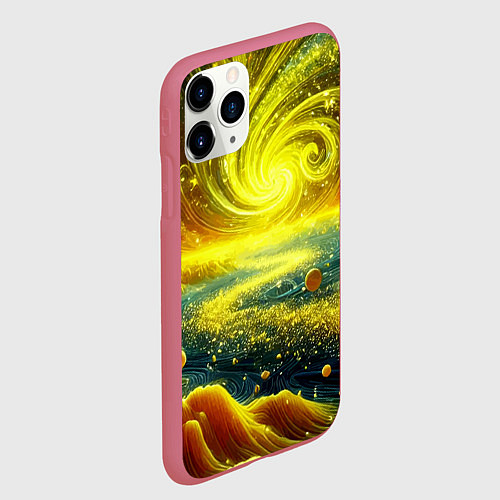 Чехол iPhone 11 Pro матовый Neon galaxy - ai art fantasy / 3D-Малиновый – фото 2