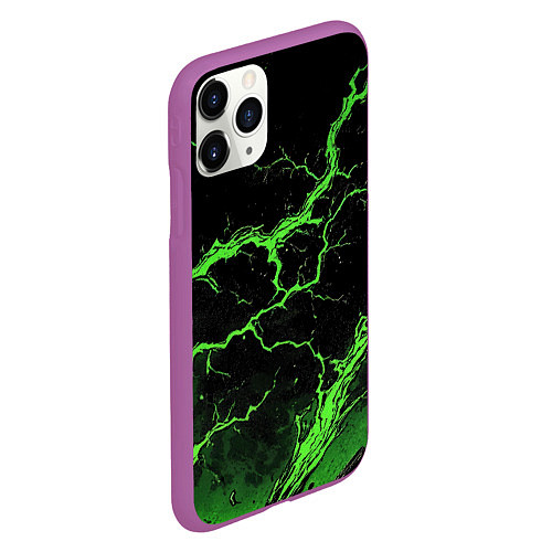 Чехол iPhone 11 Pro матовый Зеленая молния разлома / 3D-Фиолетовый – фото 2