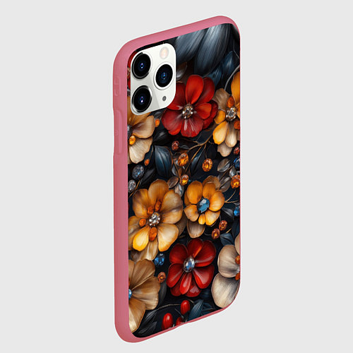 Чехол iPhone 11 Pro матовый Объемные бутоны цветов / 3D-Малиновый – фото 2