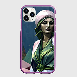 Чехол iPhone 11 Pro матовый Девушка в зеленом платье, цвет: 3D-фиолетовый