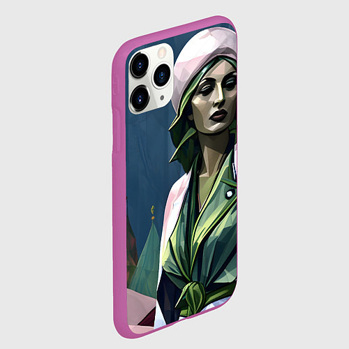 Чехол iPhone 11 Pro матовый Девушка в зеленом платье / 3D-Фиолетовый – фото 2