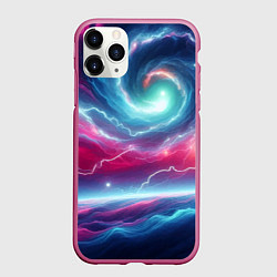 Чехол iPhone 11 Pro матовый Spiral neon galaxy - ai art fantasy, цвет: 3D-малиновый