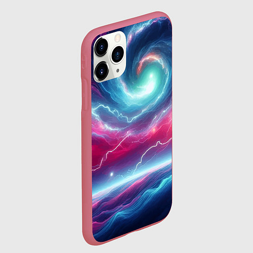 Чехол iPhone 11 Pro матовый Spiral neon galaxy - ai art fantasy / 3D-Малиновый – фото 2