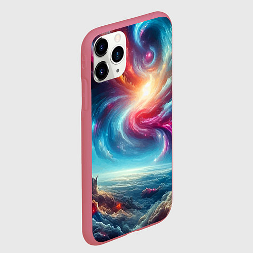 Чехол iPhone 11 Pro матовый Fantastic neon space landscape - ai art fantasy / 3D-Малиновый – фото 2