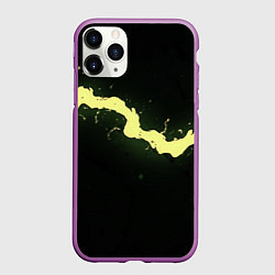 Чехол iPhone 11 Pro матовый Желтая трещина на черном, цвет: 3D-фиолетовый