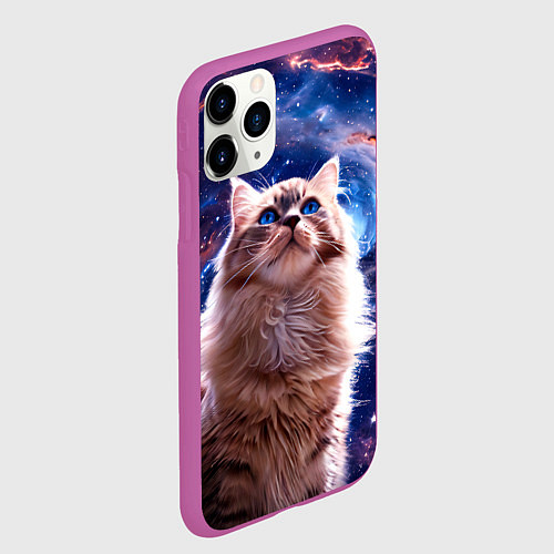 Чехол iPhone 11 Pro матовый Невская маскарадная кошка в космосе / 3D-Фиолетовый – фото 2