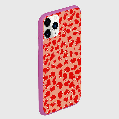 Чехол iPhone 11 Pro матовый Сердца любви / 3D-Фиолетовый – фото 2