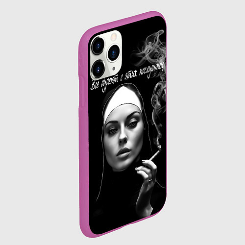 Чехол iPhone 11 Pro матовый Все дуреют с этих послушниц / 3D-Фиолетовый – фото 2
