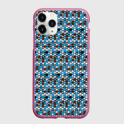 Чехол iPhone 11 Pro матовый Киберпанк шестиугольники синие, цвет: 3D-малиновый