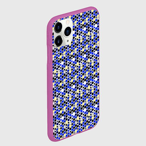 Чехол iPhone 11 Pro матовый Киберпанк шестиугольники синие / 3D-Фиолетовый – фото 2