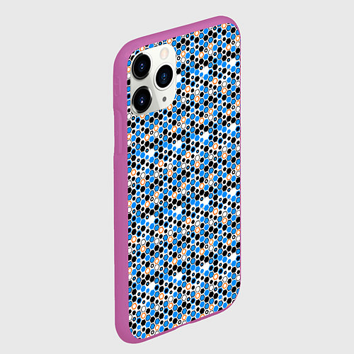 Чехол iPhone 11 Pro матовый Киберпанк шестиугольники синие / 3D-Фиолетовый – фото 2