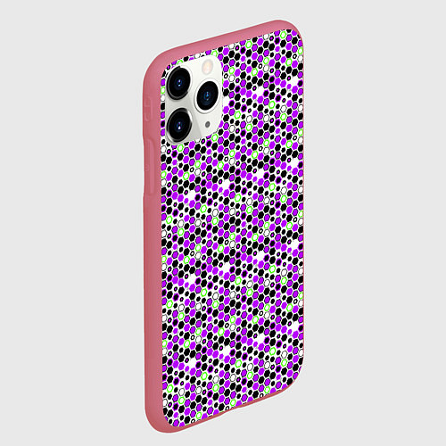 Чехол iPhone 11 Pro матовый Киберпанк шестиугольники фиолетовые / 3D-Малиновый – фото 2