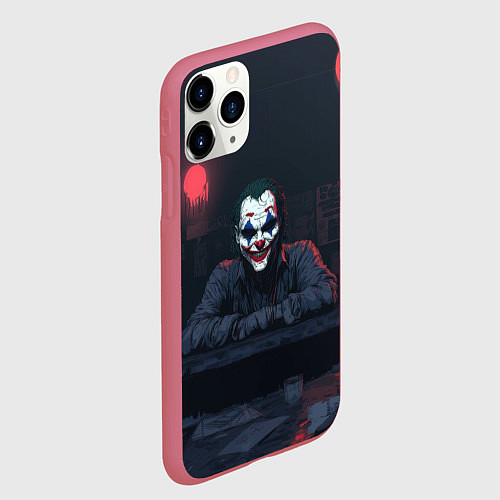 Чехол iPhone 11 Pro матовый Джокер в пустом баре / 3D-Малиновый – фото 2