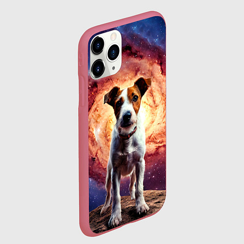 Чехол iPhone 11 Pro матовый Фокстерьер в космосе / 3D-Малиновый – фото 2